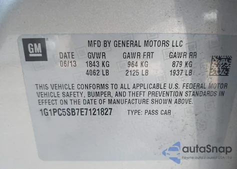 2014 Chevrolet Cruze 1Lt Auto from USA, damaged, VIN 1G1PC5SB7E7121827